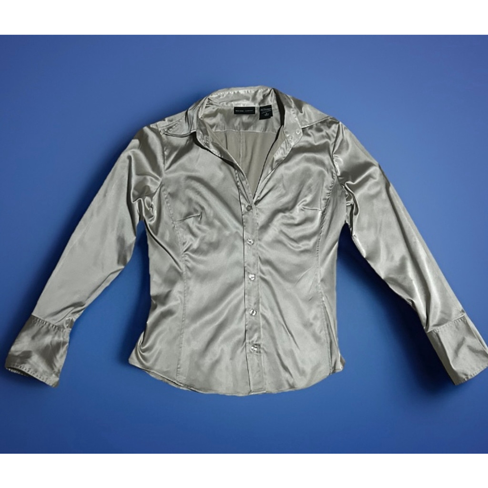 Women's New York & Company Gold Satin Button Down Shirt S